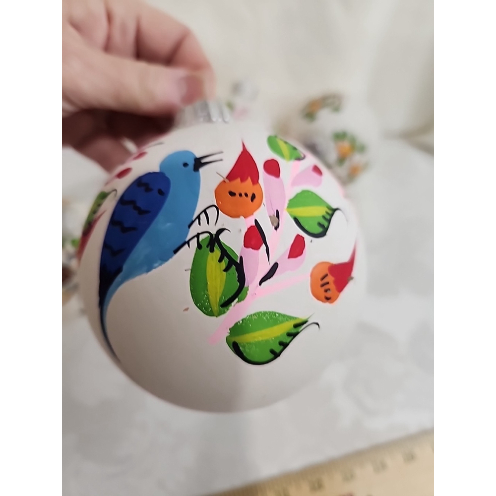 Vintage Hand Painted Floral Bird Glass Ornaments - Picture 4 of 14